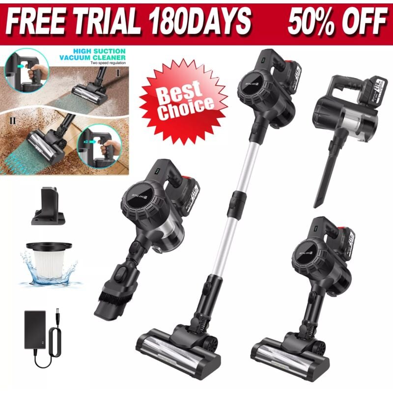 Akku Staubsauger Beutellos Bodenstaubsauger Stiel Sauger Handstaubsauger Zubehör 2X 3000mAh Akku