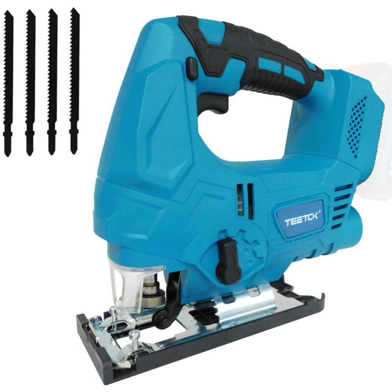 Akku-Stichsäge,18V Akku-Stichsäge mit 4 Sägeblättern, -45° bis +45° Fasenschnitt, zum Schneiden von Kunststoff, Holz,(Gehäuse, nicht Akku),Kompatibel