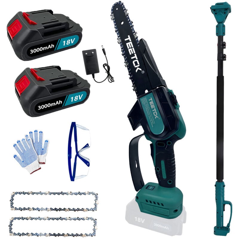 Kabellose Teleskop-Kettensäge mit großer Reichweite, Baumschere, Astschneider, Kettensäge mit großer Reichweite, ausziehbare Hochentaster + 2 x 3,0 a