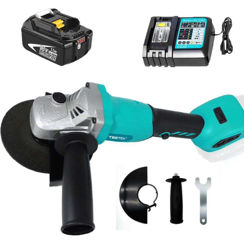 Teetok - Akku Winkelschleifer 125mm Akku-Winkelschleifer Bürstenloser Elektrische Winkelschleifer Werkzeug mit 5.5Ah Akku und Ladegerät,Kompatibel