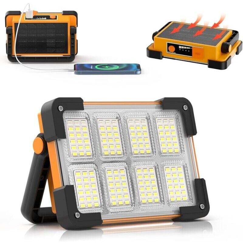 Akkubetriebener LED-Fluter, Baustellen-LED-Fluter, Solar-LED-Lampe mit 4 Modi, tragbare wasserdichte USB-LED-Arbeitsleuchte, wiederaufladbare