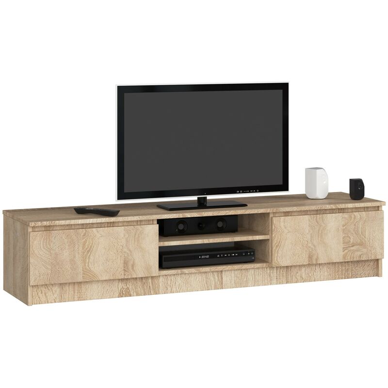 Akord - tv Schrank Fernsehkommode 160 cm Sonoma-Eiche 2 Türen 2 Ebenen B160 x H33 x T40 cm