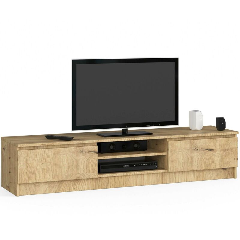 TV Schrank AKORD Fernsehkommode 160 cm Eiche Artisan 2 Türen 2 Ebenen B160 x H33 x T40 cm