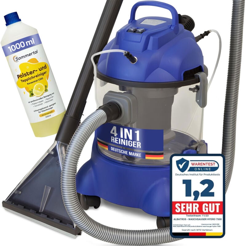 Waschsauger Polster + Teppich HYDRO 7500 inkl. 1l Shampoo - 4in1 Nass Trockensauger 1200 Watt 20l Volumen 16 kPa Saugleistung - Polsterreiniger