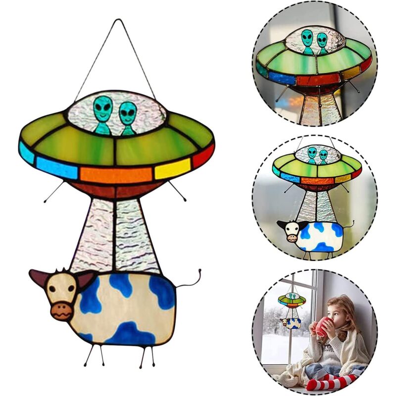 Alien-Kuh-UFO-Anhänger, Dekoration zum Aufhängen im Haus und Garten, kreative Outdoor-Ornamente, Kinderzimmer-Dekor