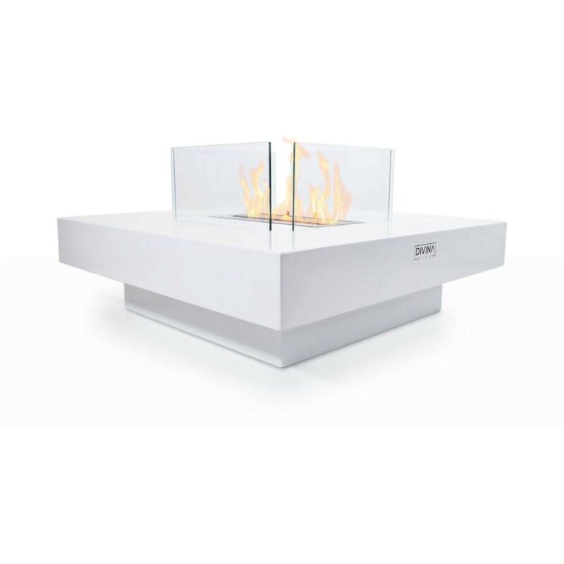 Dmora - Bioethanol-Kamin Alife, Ökologischer Kamin, Rauchfreies Feuer, Heizung mit Ethanol, Made in Italy, 70x70 h35 cm, Weiß