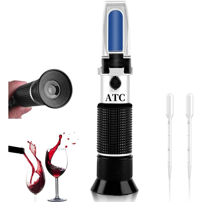 Alkohol-Refraktometer, Handrefraktometer, tragbares Refraktometer mit ATC, Doppelskala (Zucker 0–40 %, Alkohol 0–25 %) zur Messung des Wein-, Bier