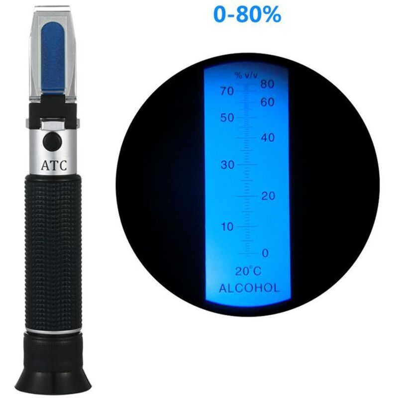 Alkoholrefraktometer 0-80% für Spirituosen, Handalkoholometer zur Bestimmung der Konzentration von B