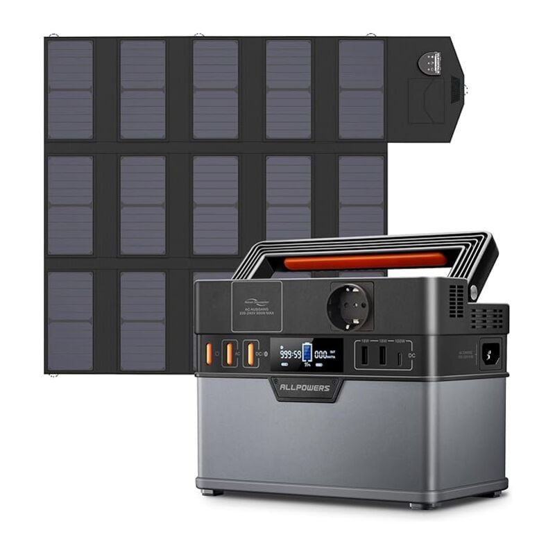 Allpowers - S300 plus 288 Wh/300 w tragbares Kraftwerk mit 1 x 100 w faltbarem Solarpanel, Lithium-Backup-Netzteil für Outdoor-Camping und Angeln