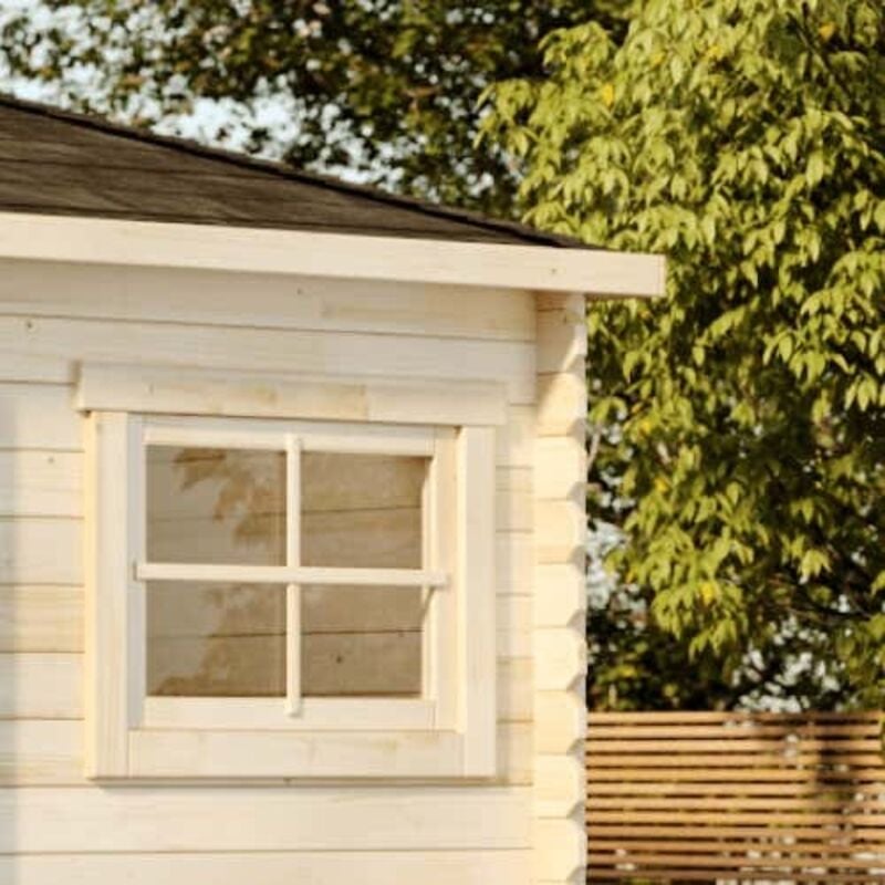 Alpholz 5-Eck Gartenhaus mit Anbau Modell Franz-28 Gartenhaus aus Holz in Pinie, Holzhaus mit 28 mm Wandstärke inklusive Terrasse, Blockbohlenhaus