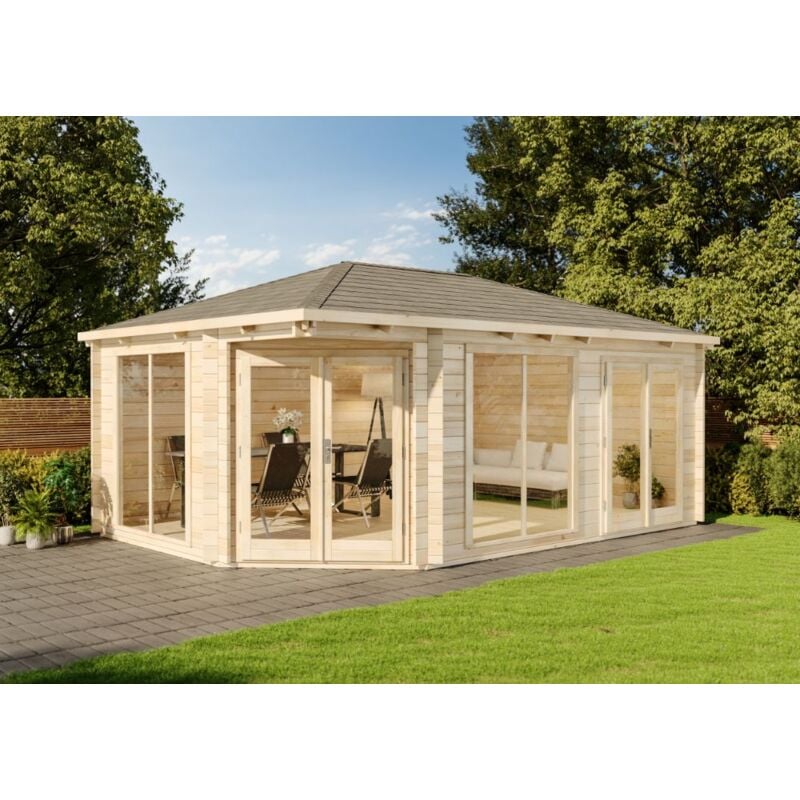 5-Eck Gartenhaus Julia-40 iso Gartenhaus aus Holz, Holzhaus mit 40 mm Wandstärke, Blockbohlenhaus mit Montagematerial - Alpholz