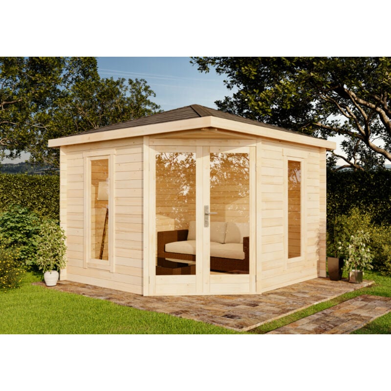 5-Eck Gartenhaus Liwa Compact Gartenhaus aus Holz, Holzhaus mit 28 mm Wandstärke, Blockbohlenhaus mit Montagematerial - Alpholz