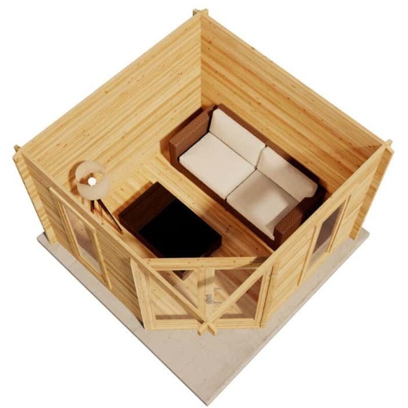 5-Eck Gartenhaus Liwa Compact Gartenhaus aus Holz in Pinie, Holzhaus mit 40 mm Wandstärke, Blockbohlenhaus mit Montagematerial - Alpholz