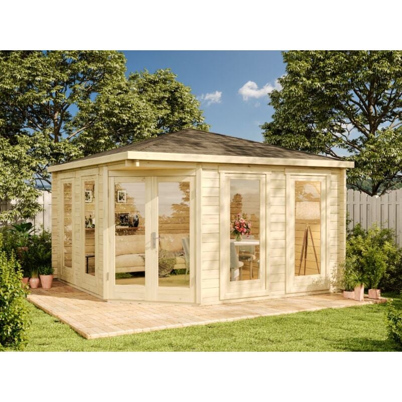 5-Eck Gartenhaus Maja iso Gartenhaus aus Holz, Holzhaus mit 44 mm Wandstärke, Blockbohlenhaus mit Montagematerial - Alpholz