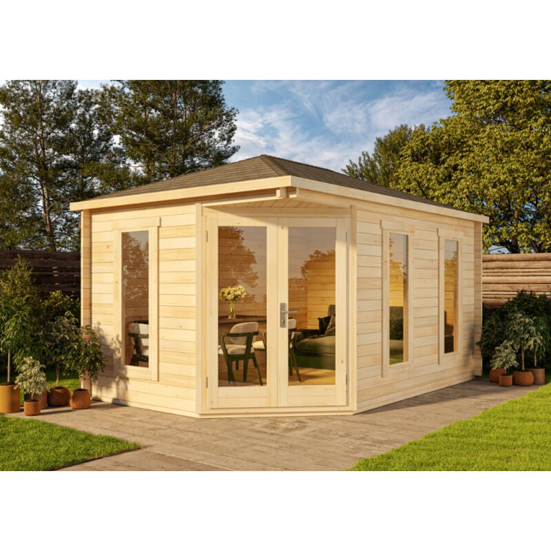 5-Eck Gartenhaus Modell Lido-40 Gartenhaus aus Holz, Holzhaus mit 40 mm Wandstärke, Blockbohlenhaus mit Montagematerial - Alpholz