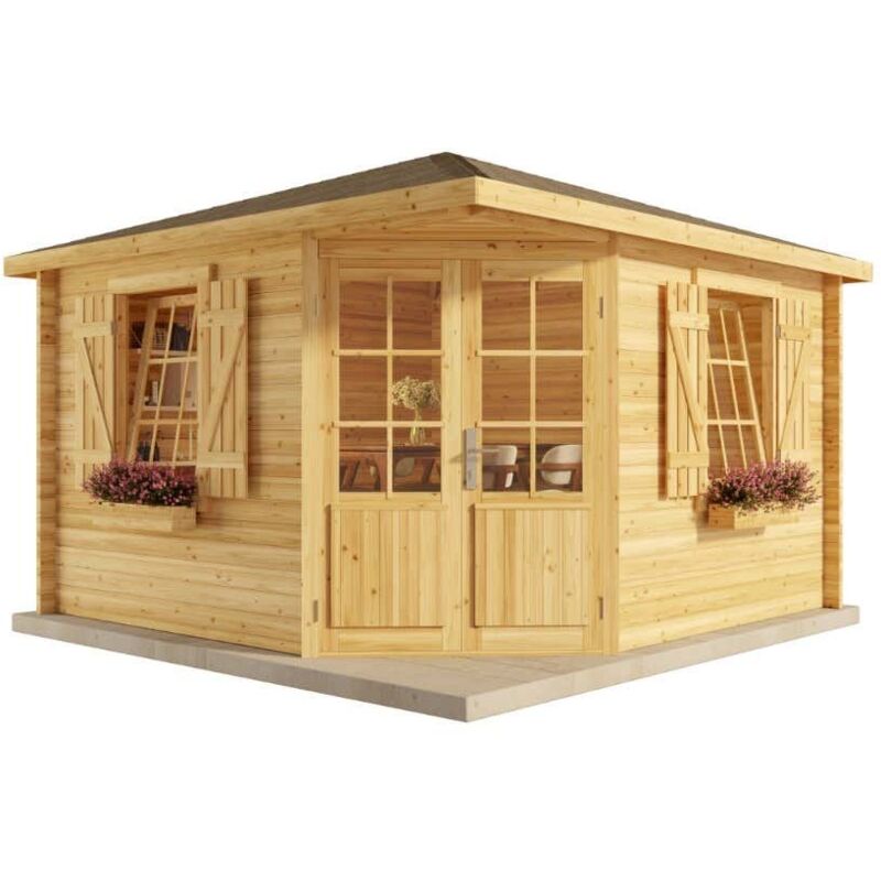 5-Eck Gartenhaus Monica Royal Gartenhaus aus Holz in Pinie, Holzhaus mit 28 mm Wandstärke, Blockbohlenhaus mit Montagematerial - Alpholz