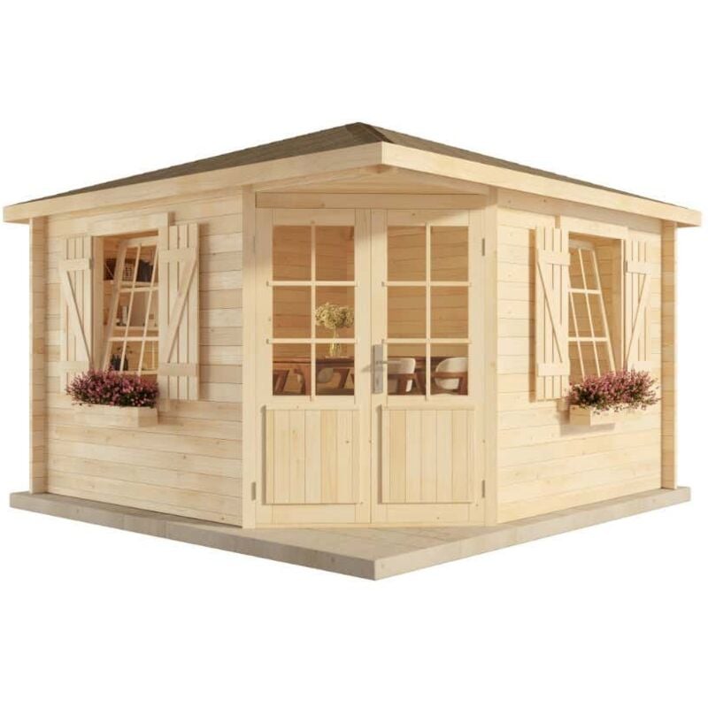 5-Eck Gartenhaus Monica Royal Gartenhaus aus Holz, Holzhaus mit 40 mm Wandstärke, Blockbohlenhaus mit Montagematerial - Alpholz