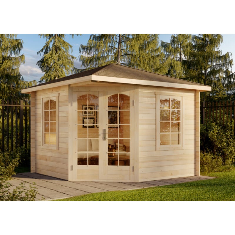 Alpholz 5-Eck Gartenhaus Viking ISO Gartenhaus aus Holz, Holzhaus mit 28 mm Wandstärke, Blockbohlenhaus mit Montagematerial