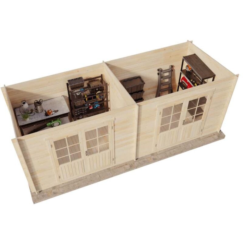 Gartenhaus Maria Twin Gartenhaus aus Holz in Pinie, Holzhaus mit 28 mm Wandstärke, Blockbohlenhaus mit Montagematerial - Alpholz