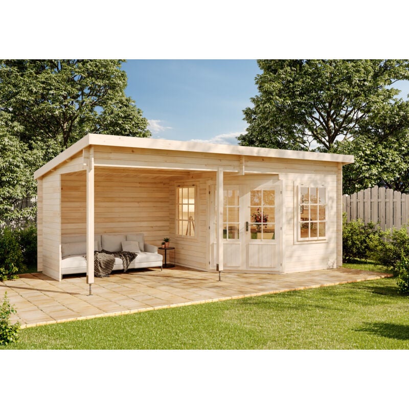 Alpholz Gartenhaus Modell Carl-28 Gartenhaus aus Holz, Holzhaus mit 28 mm Wandstärke inklusive Terrasse, Blockbohlenhaus mit Montagematerial