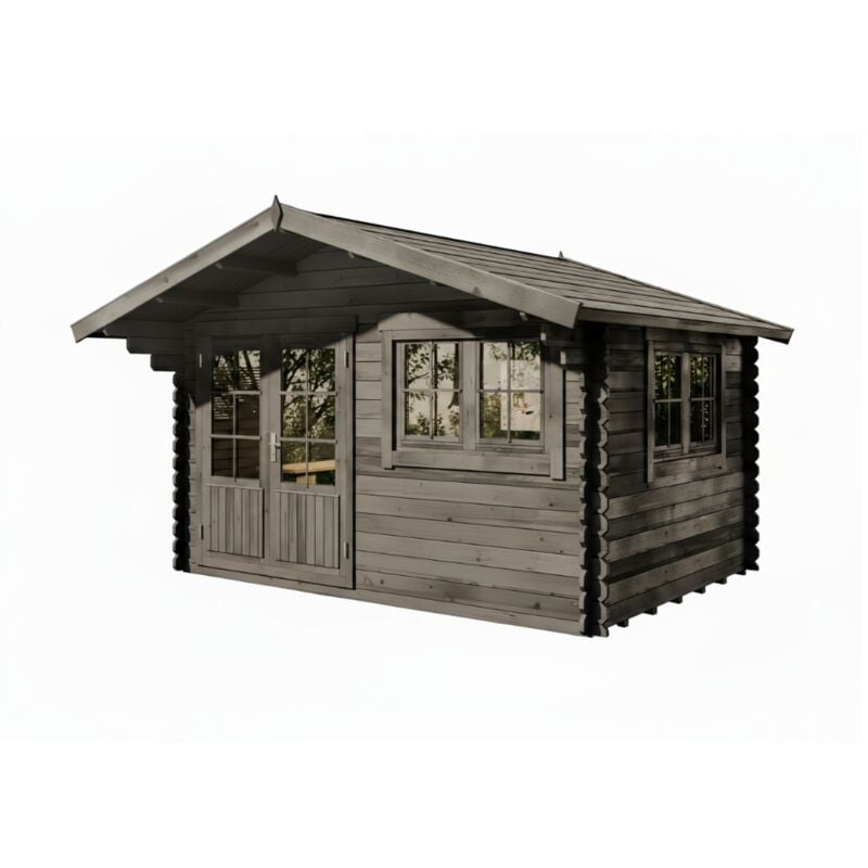 Gartenhaus Gabriel-34 400 x 300 cm Gartenhaus aus Holz in Grau, Holzhaus mit 34 mm Wandstärke, Blockbohlenhaus mit Montagematerial - Alpholz