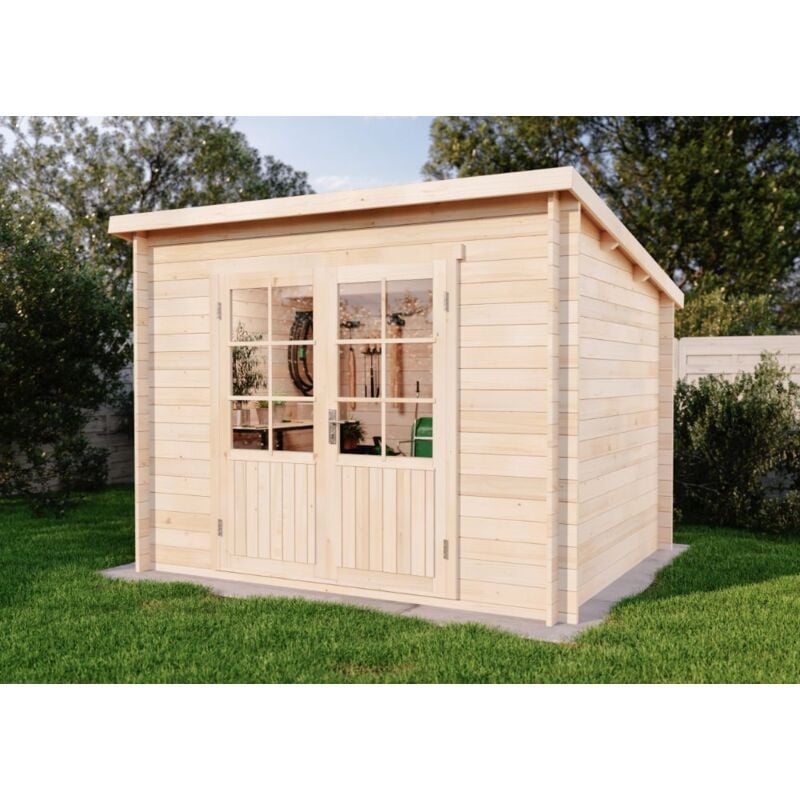Alpholz - Pultdach Gartenhaus Maria Gartenhaus aus Holz, Holzhaus mit 28 mm Wandstärke, Blockbohlenhaus mit Montagematerial