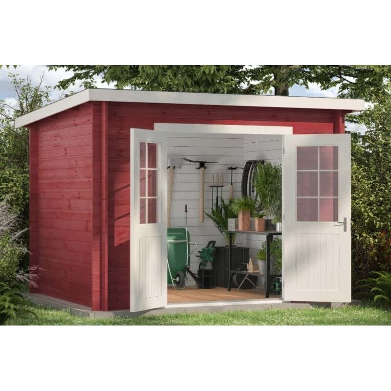 Pultdach Gartenhaus Maria Gartenhaus aus Holz in Pinie, Holzhaus mit 28 mm Wandstärke, Blockbohlenhaus mit Montagematerial - Alpholz