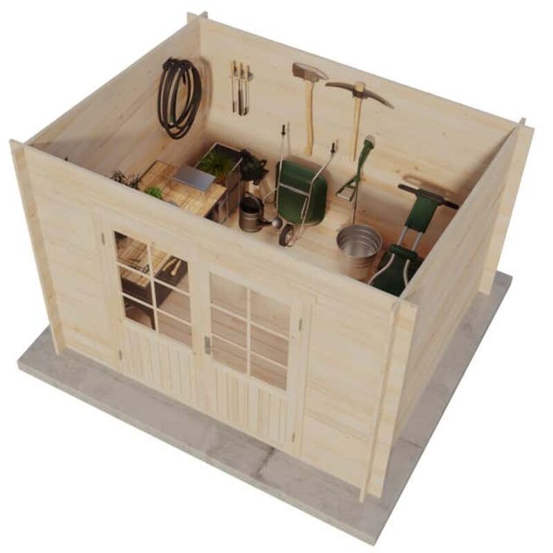 Pultdach Gartenhaus Maria Gartenhaus aus Holz in Grau, Holzhaus mit 40 mm Wandstärke, Blockbohlenhaus mit Montagematerial - Alpholz