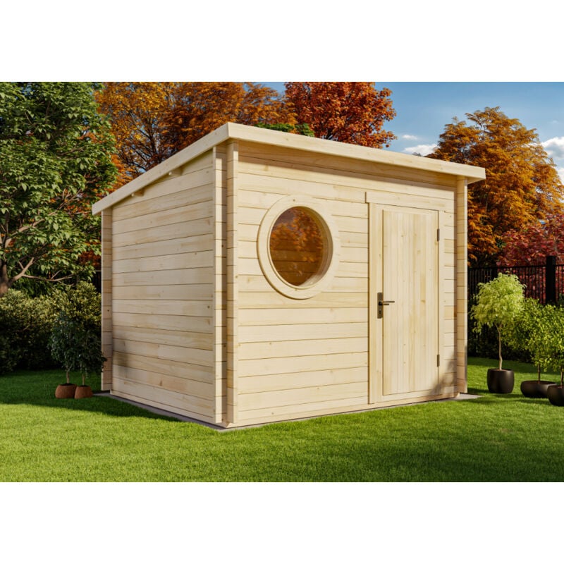 Alpholz Gartenhaus Maria-Rondo 44 A Gartenhaus aus Holz, Holzhaus mit 44 mm Wandstärke, Blockbohlenhaus mit Montagematerial