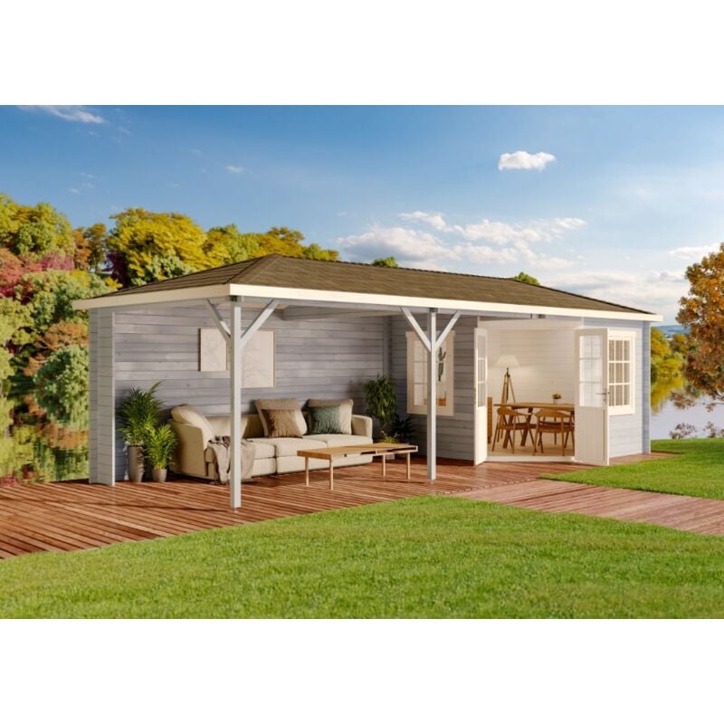 Gartenhaus Modell Mississippi-40 Gartenhaus aus Holz, Holzhaus mit 40 mm Wandstärke inklusive Terrasse, Blockbohlenhaus mit Montagematerial - Alpholz