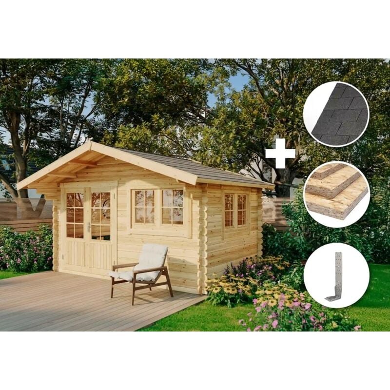 Eco Set - Gartenhaus Gabriel-34 400 x 300 cm - imprägniert Gartenhaus aus Holz in Braun, Holzhaus mit 34 mm Wandstärke Blockbohlenhaus - Alpholz