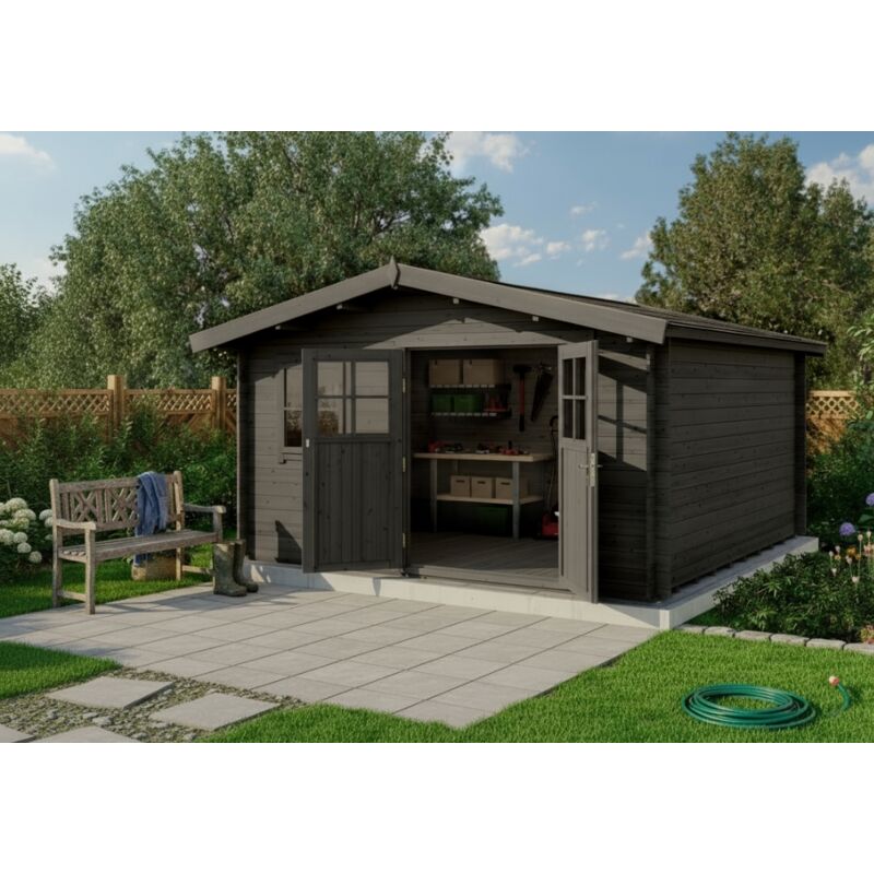 Gartenhaus Valeria-28 Gartenhaus aus Holz in Grau, Holzhaus mit 28 mm Wandstärke, Blockbohlenhaus mit Montagematerial - Alpholz