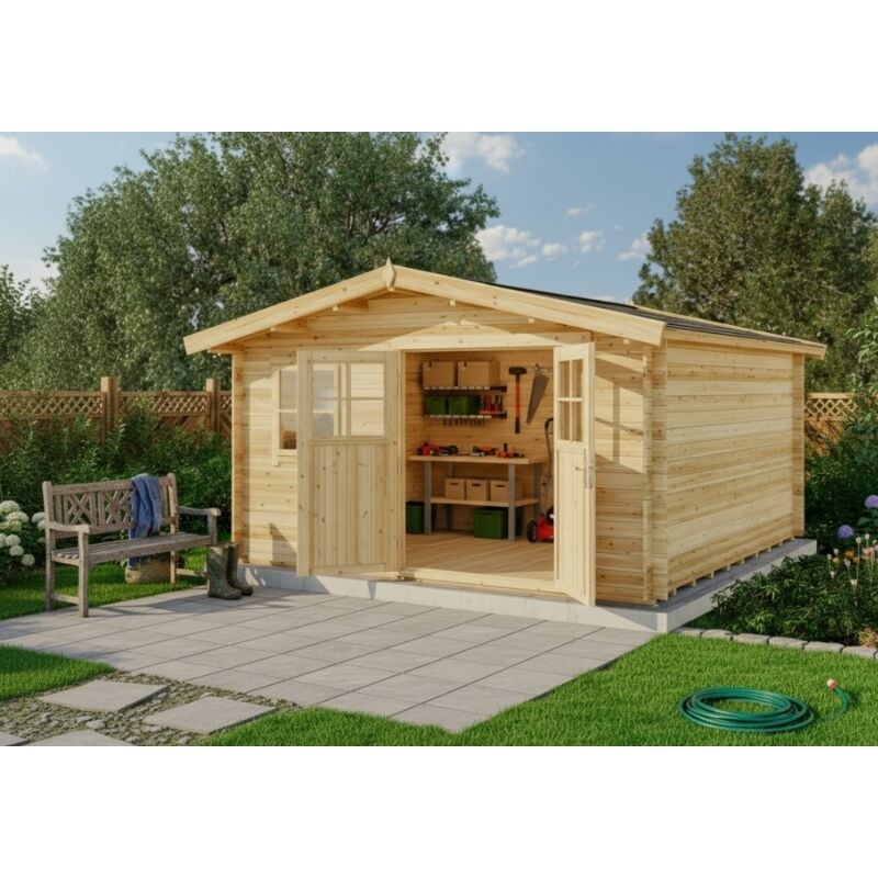 Gartenhaus Valeria-28 Gartenhaus aus Holz in Pinie, Holzhaus mit 28 mm Wandstärke, Blockbohlenhaus mit Montagematerial - Alpholz