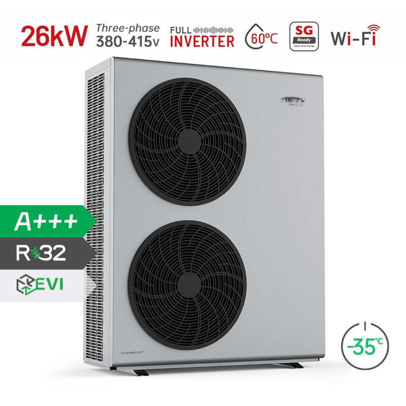 Alsavo Zealux EVI Drehstrom-Luft-Wasser-Wärmepumpe, grau, mit Doppelventilator - 26 kw, 3T - Hocheffizient (COP) - Leiser Betrieb