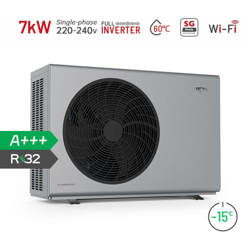 Alsavo Zealux R32 Luft-Wasser-Wärmepumpe, Monoblock, grau, 7 kw - Einfachventilator - Unauffälliges Design und intelligente Steuerung