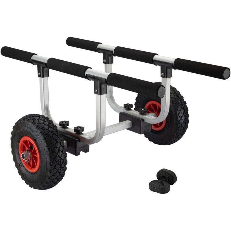 Wiltec verstellbarer Alu Kanuwagen bis 90 kg, Transportwagen für Boote, Kanus und Kajaks, SUP-Trolley mit Polstern, ⌀26 cm PU-Räder & Gurtbändern,,