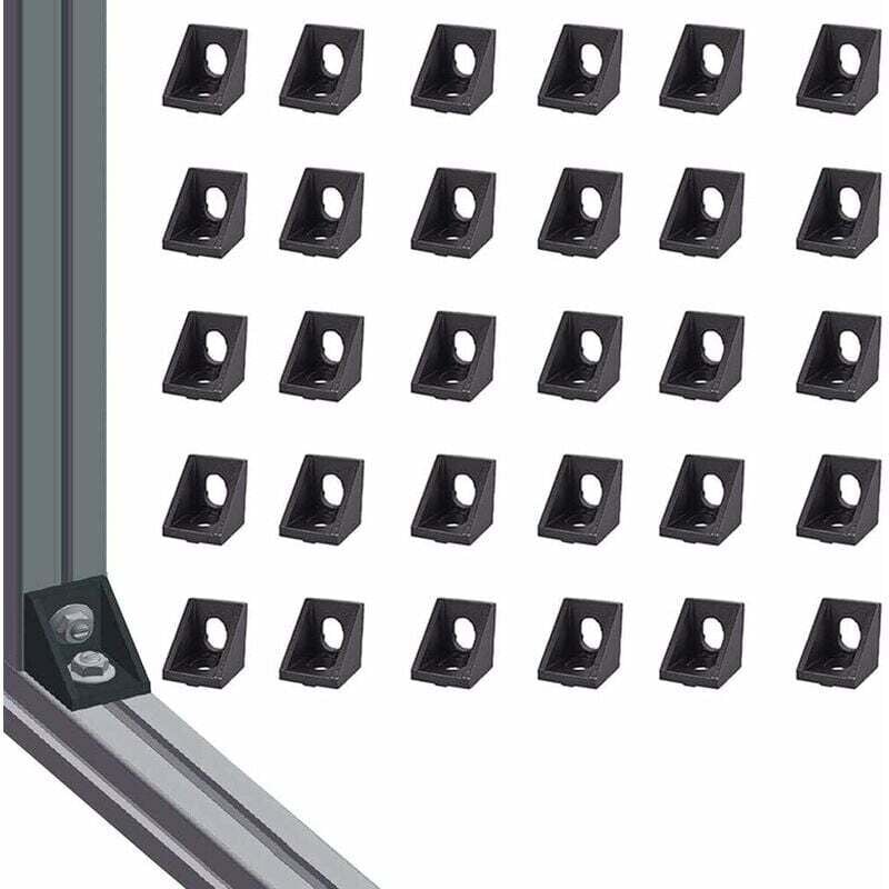 Aluminium-Eckwinkel 2020, Dreieck-Eckwinkelhalterung, rechtwinklige Verbindung, 30 Stück, Druckguss, Eckwinkel 2020, Schwarz