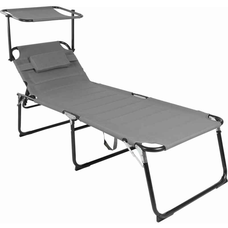 Spetebo - xxl Aluminium Gartenliege mit Sonnendach - grau - Relax Sonnenliege mit Kopfkissen