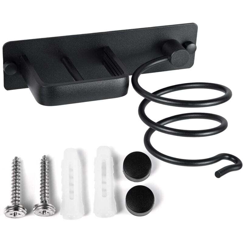 Aluminium-Haartrocknerhalterung mit wandmontierter Kabelaufwicklung für Haarglätter, Haarbürsten und Friseursalons – Schwarz