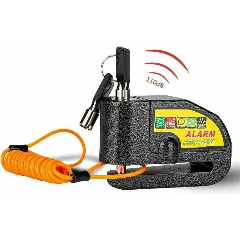 Scheibenschloss mit Diebstahlalarm für Motorräder und Motorroller – Schließsystem mit 110-dB-Alarm – Lieferung mit 2 Schlüsseln, 1,5 m