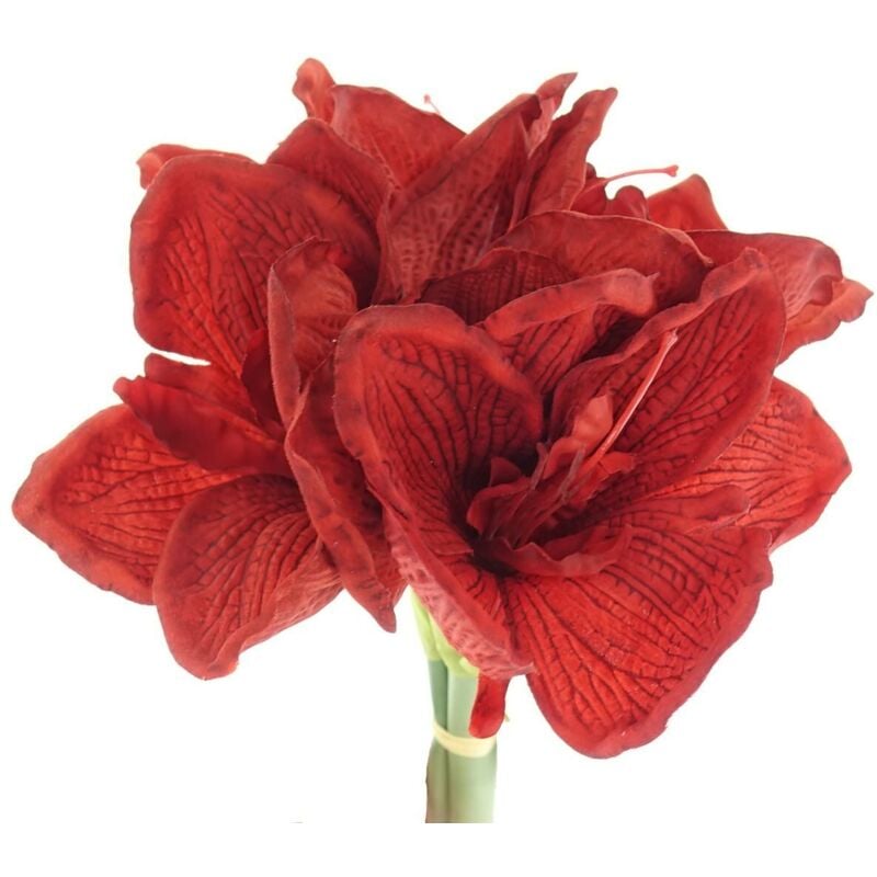 Kunstblumen Amaryllis Ritterstern Rot 32 cm 3er Bund - Kunststoff
