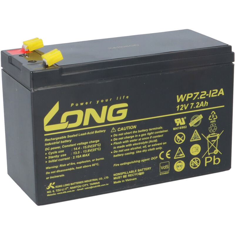 Amazon Kung Long VdS WP7.2-12A F1, 12V, 7,2 Ah Blei AGM Akku 4,8mm Faston