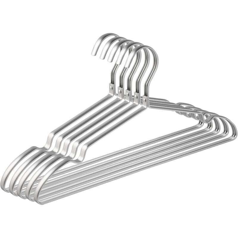 Amber Home Packung mit 10 Kleiderbügeln aus Aluminium-Eisen, 42 cm, mattsilberner Metallbügel für Kleidung, Anzüge, T-Shirts, Hemden, Jacken,