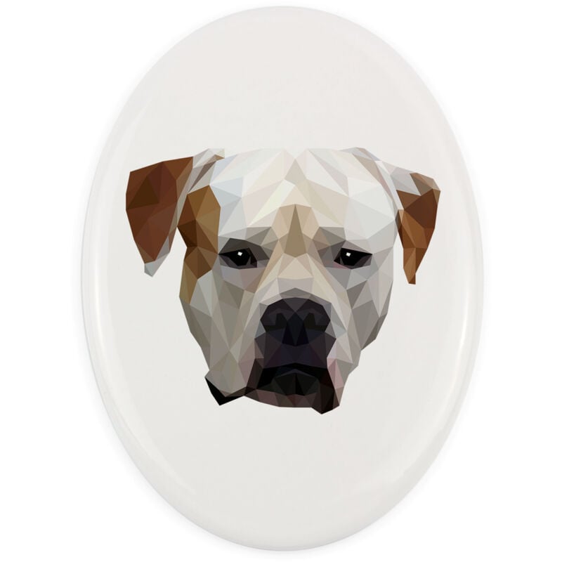 American Bulldog - Teller mit Foto und geometrischer Aufschrift von Art-Dog