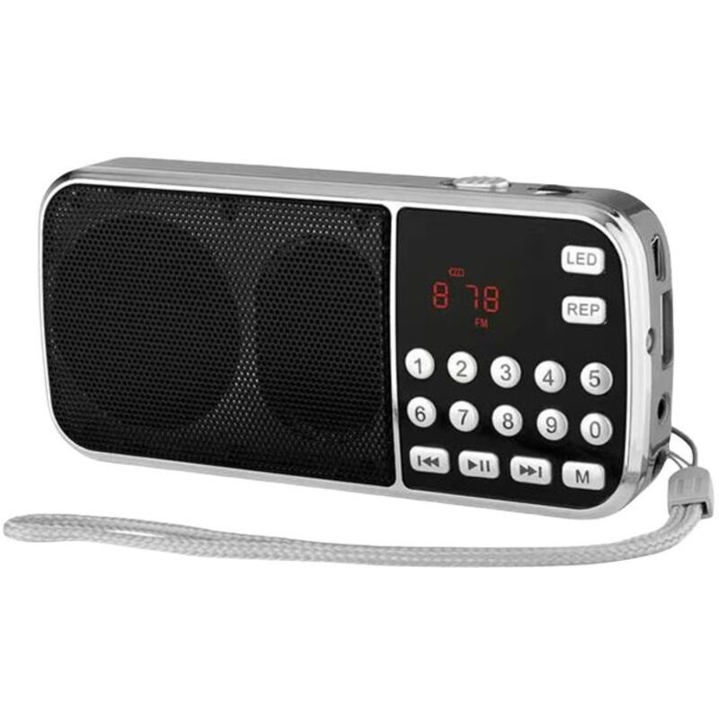 AM/FM-Radio, kleines tragbares Radio – Zwei Lautsprecher mit kräftigem Bass, LED-Taschenlampe, Taschenformat, MP3-Player für TF-Karte, USB und AUX,