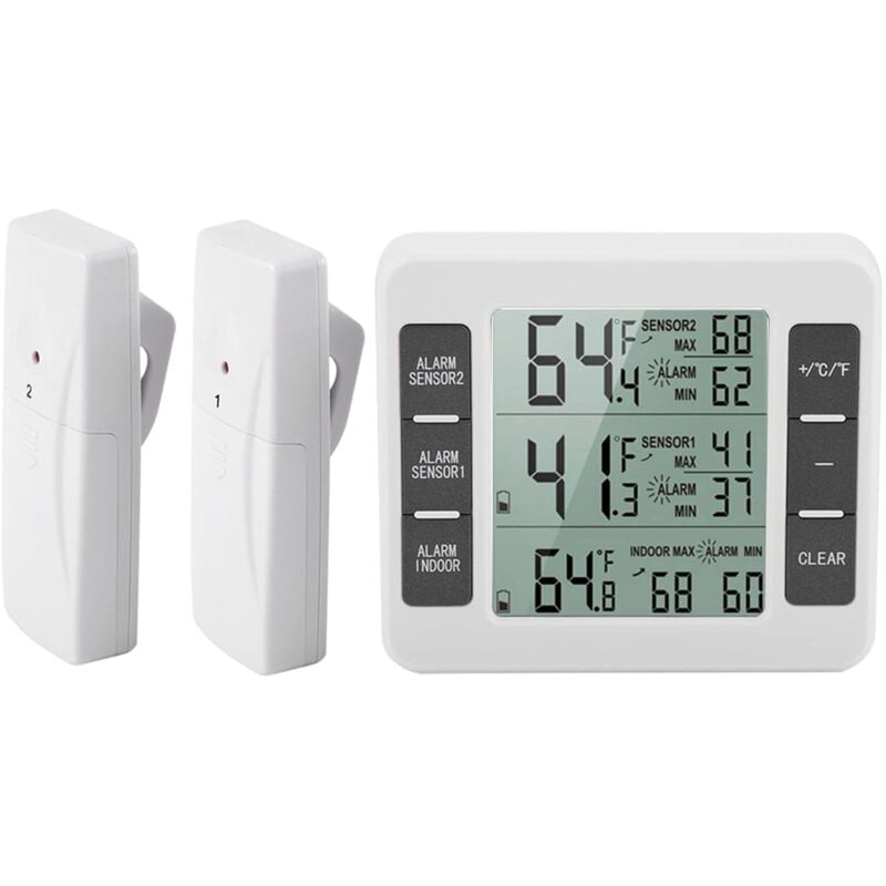 AMIR Kühlschrank-Thermometer, kabelloses Innen-Außen-Thermometer, Temperatursensor mit akustischem Alarm, Temperaturanzeige für Gefrierschrank,
