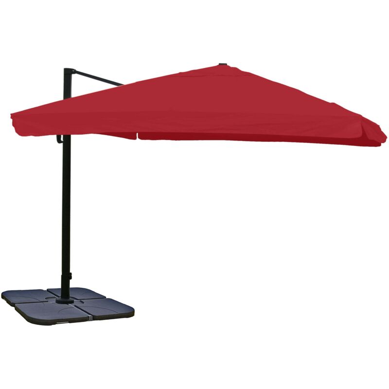 Ampelschirm HHG 185, Gastronomie, 3x3m (Ø4,24m) Polyester Alu/Stahl 23kg Flap, bordeaux mit Ständer, drehbar