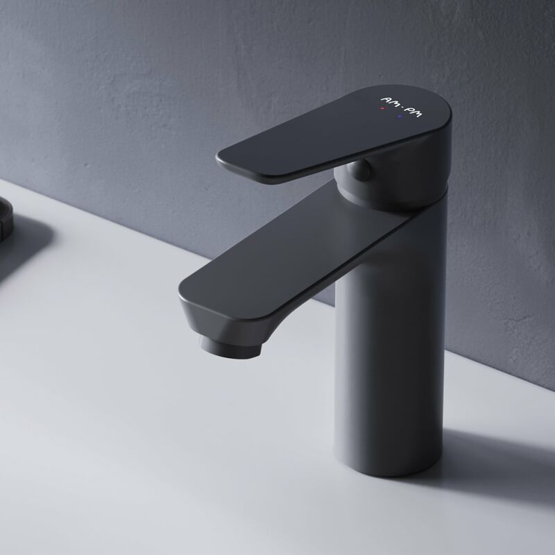 AM.PM Schwarz Wasserhahn Bad Badarmaturen schwarz, Wasserhahn schwarz aus Messing, Waschtischarmatur schwarz, Wasserhahn schwarz Bad, matt