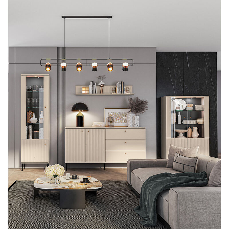 Anbauwand in kaschmir matt SALOU-131 modern 4-teilig mit gerillter Optik