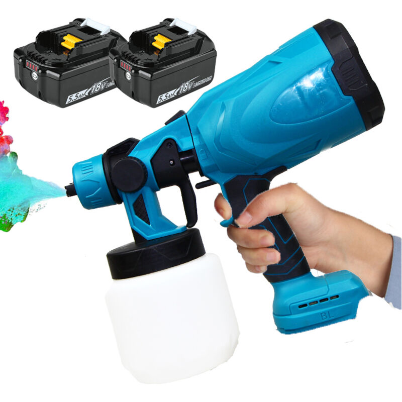 Teetok - Andere Malwerkzeuge, kabelloses Farbspritzgerät hvlp, elektrische 550-W-Spritzpistole, Handzaun-Lackierpistole, + 2 x 5,5 a Akku (kein